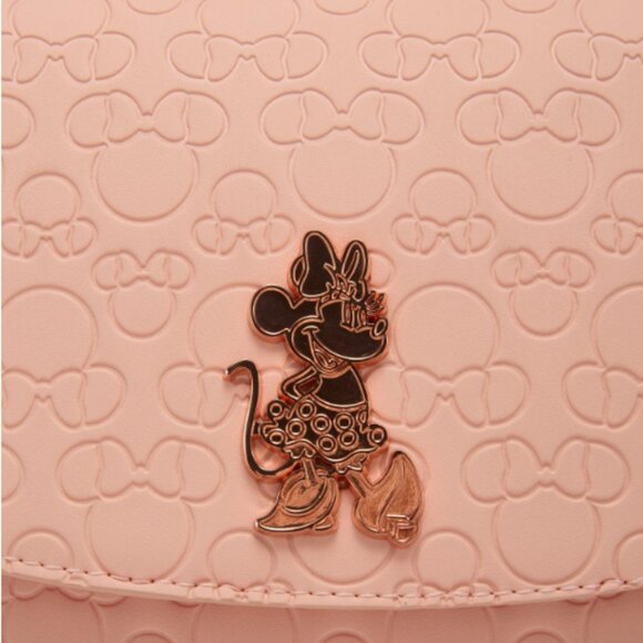 Loungefly Disney Minnie Mouse Embossed Blush Pink Crossbody Bag Purse New - Picture 3 of 5